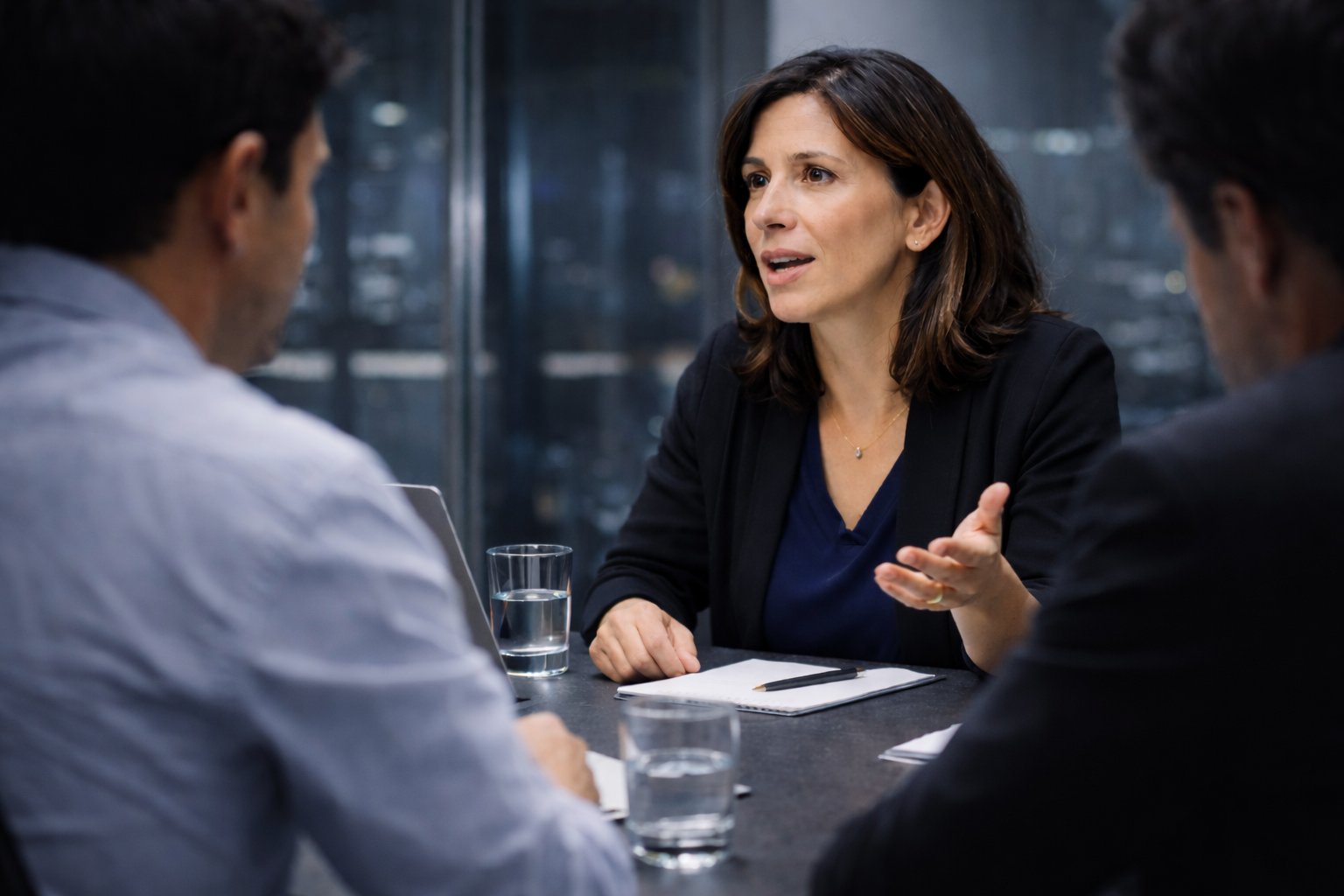 Senior professional leading a boardroom discussion